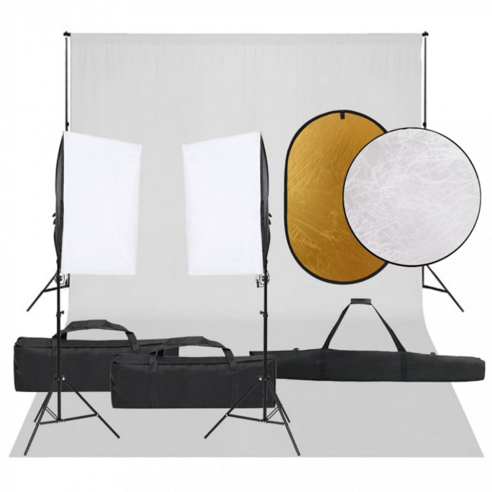 Kit studio foto cu set de lumini, fundal si reflector GartenMobel Dekor