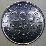 Moneda Germania Weimar 200 Mark 1923 D, AUNC, KM# 35, Aluminiu, 23mm