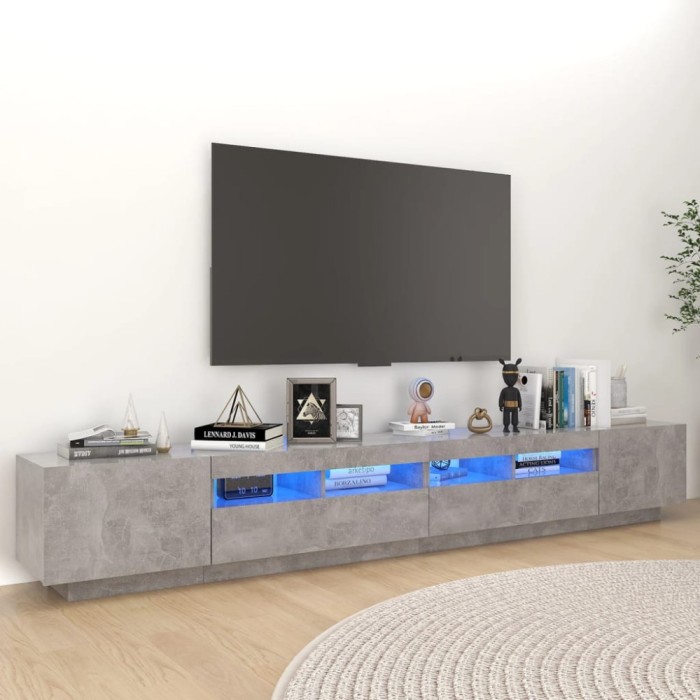 Comodă TV cu lumini LED, gri beton, 260x35x40 cm