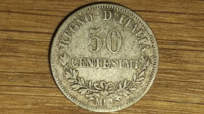 Italia - moneda de colectie argint - 50 centesimi 1863 MBN (Milan) - argint 835 - stare buna ! - Victor Emmanuel II foto