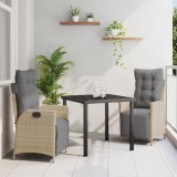 Set de dining pentru grădină 3 piese Bej din rattan sintetic