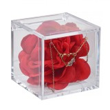Colier Aur, Pandantiv Inimă Infinit, Trandafir Roșu, Cutie Plexiglas 6x6x6cm, Oem