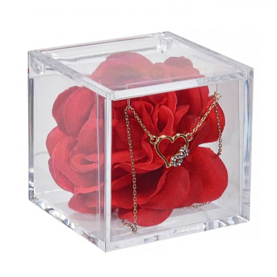 Colier Aur, Pandantiv Inimă Infinit, Trandafir Roșu, Cutie Plexiglas 6x6x6cm foto