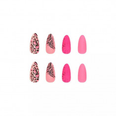 Set unghii false autoadezive tip press-on 24 de bucati animal print, Electric Pink