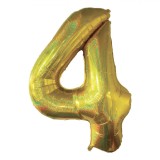 Balon Petrecere, Număr 4, Aur Holografic, 110cm, Aluminiu, Oem