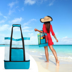 Geanta utila pentru mers la plaja sau cumparaturi - cu compartiment termic, albastra