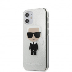 Husa Karl Lagerfeld pentru iPhone 12 Mini 5.4&amp;quot;, Glitter Ikonic Karl Collection, Argintiu foto