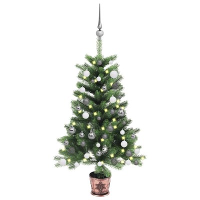 Brad Crăciun pre-iluminat artificial, set globuri, verde, 65 cm foto