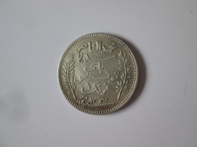 Rară! Tunisia 1 Franc 1912 argint,moneda din imagini in stare f.buna cu patina frumoasa,diam=23 mm,greutate=5 grame foto