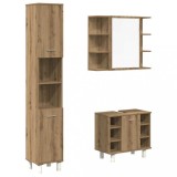 Cumpara ieftin Set mobilier de baie, 3 piese, stejar artizanal, lemn prelucrat