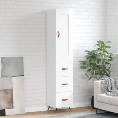 Gossi dulap inalt, alb extralucios, 34,5x34x180 cm, lemn prelucrat foto