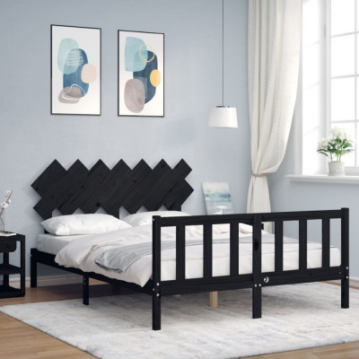 vidaXL Cadru de pat cu tăblie, negru, 140x200 cm, lemn masiv foto