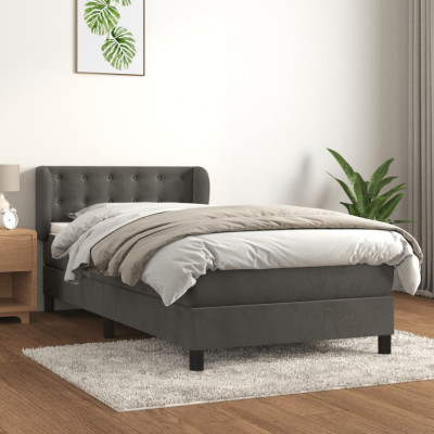 vidaXL Pat box spring cu saltea, gri &amp;icirc;nchis, 100x200 cm, catifea foto