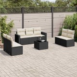 Cumpara ieftin Set mobilier de grădină cu perne, 8 piese, negru, poliratan