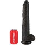 King Cock-Penis Realist cu Testicule 30.5 cm Negru-PVC, Ventuza