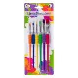 Set Pensule Pictură, Little President, Varf Plat, Maner Moale, Multicolor, 6 Bucăți, Oem