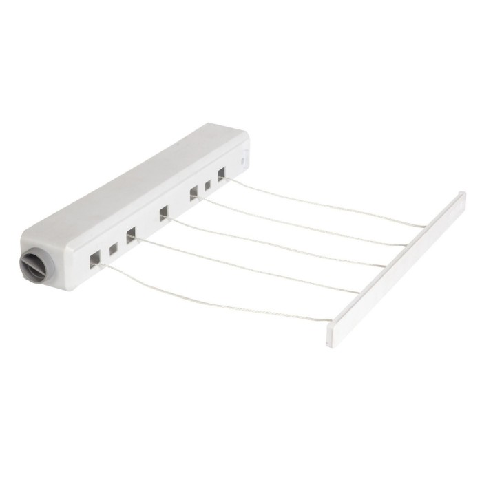 Uscator rufe, din plastic, 45 x 8 x 7 cm, 5 sfori retractabile, 21 m, alb