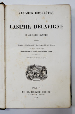 OEUVRES COMPLETES DE CASIMIR DELAVIGNE - PARIS, 1855 foto
