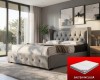 Set pat tapitat Roma 160x200cm Gri cu saltea ortopedica, cadru lemn, somiera inclusa, tablie tapitata