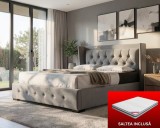 Cumpara ieftin Set pat tapitat Roma cu saltea ortopedica 160x200cm, cadru din lemn, somiera inclusa, culoare Gri