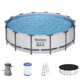 Piscina structura metalica, rotunda, cu filtru, pompa, scara, prelata acoperire, alb si gri, 427x107 cm, Bestway Steel Pro GartenVIP DiyLine