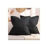 Huse de pernă 45 x 45 cm Set de 2 Negre Texturate Moale din Poliester Casete decorative pentru pernă &icirc;n stil fermieresc