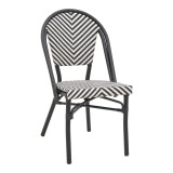 Cumpara ieftin Scaun de gradina Uarmin stivuit negru aluminiu negru si alb textilena 46x57x85 cm