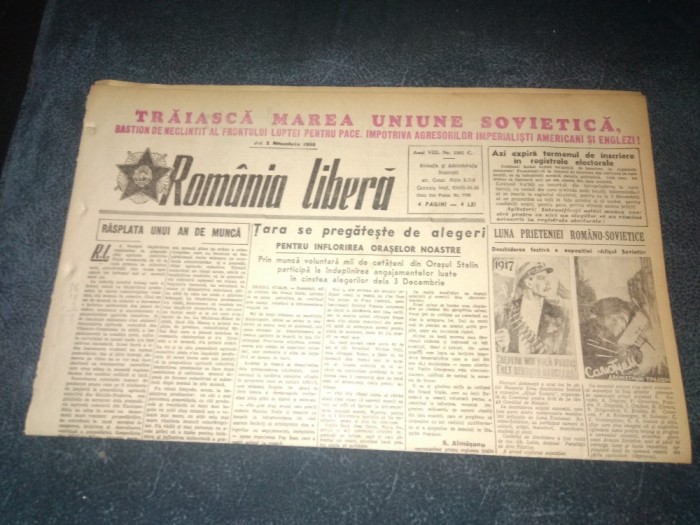 ZIARUL ROMANIA LIBERA 2 NOIEMBRIE 1950