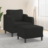 VidaXL Fotoliu canapea cu taburet, negru, 60 cm, material textil