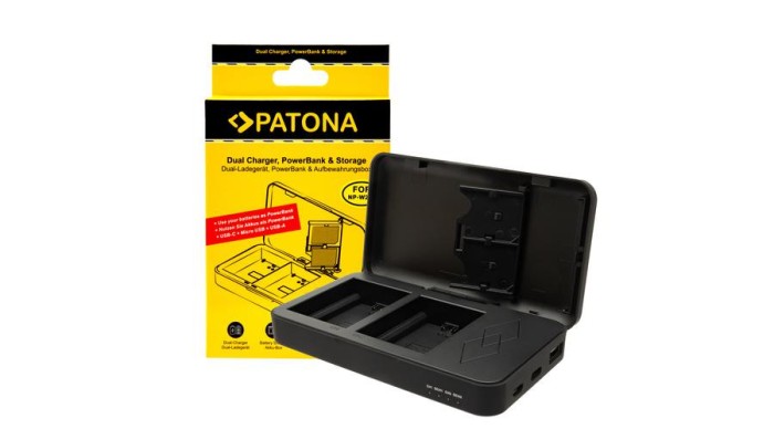 &Icirc;ncărcător dublu PATONA pentru Fuji NP-W235 XT4 X-T4 cu funcție de power bank și stocare card de memorie