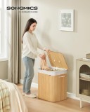 Cos de rufe SONGMICS din bambus cu capac, 2 compartimente, 120 L