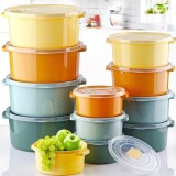 Set 12 Cutii alimente (4X500 ml, 4X1000 ml, 4X2000 ml), Pastel, Capac cu dispozitiv de eliberare aer