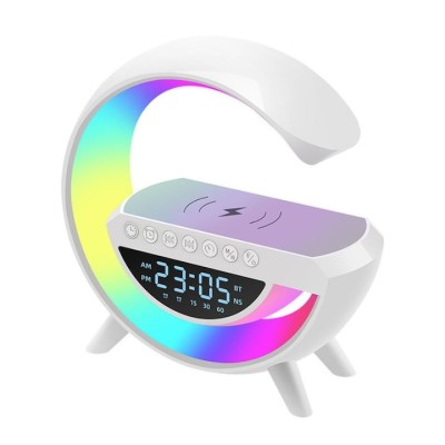 Statie Incarcare Wireless 4 in 1 cu lampa RGB, boxa bluetooth si afisaj digital foto