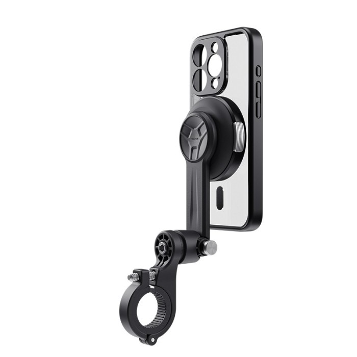 Sistem montare telefon pe ghidon motocicleta, TELESIN, compatibil iPhone 15 Pro, blocaj magnetic si siguranta, negru
