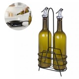 Set 2 Oliviere Koken din Sticla, 750 ml, pentru Ulei, Sos de Soia, Otet,Siropuri, cu suport metalic, Verde 