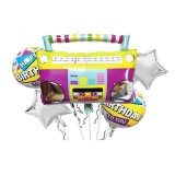 Aranjament Happy Birthday tematica retro, balon casetofon, dimensiune 59 x 57 cm, folie metalizata, Oem