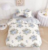 Cumpara ieftin Lenjerie De Pat Lina Xc109, Bumbac, 4 Piese, Cu Elastic, Alb, Gri, Imprimeu