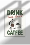 Imprimeu pe p&acirc;nză cu pisică &ndash; Operă digitală pe p&acirc;nză ne&icirc;nrămată - Drink Carfee | A4 (21 x 29.7 cm)