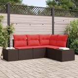 vidaXL Set de canapele pentru grădină cu pernă 4 pcs Maro poliratan 3347044