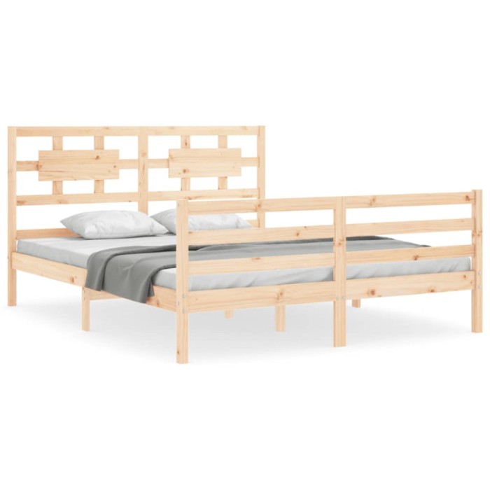 Cadru de pat cu tablie, king size, lemn masiv