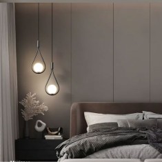 Lustra pe cablu, lacrima, 2 globuri albe, corp negru, dulie E14, lungime reglabila maxim 1.2 m