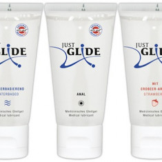 Set Lubrifianti Just Glide - Pe Baza De Apa + Anal + Aroma Capsune, 3 x 200 ml