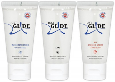 Set Lubrifianti Just Glide - Pe Baza De Apa + Anal + Aroma Capsune, 3 x 200 ml foto