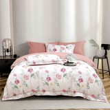 Cumpara ieftin Lenjerie de lux pentru pat dublu,bumbac finet,6 piese,cearceaf cu elastic,alba roz cu floricele colorate-A995, Jojo Home