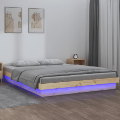 Cadru de pat dublu cu LED, 135x190 cm, lemn masiv dublu GartenMobel Dekor