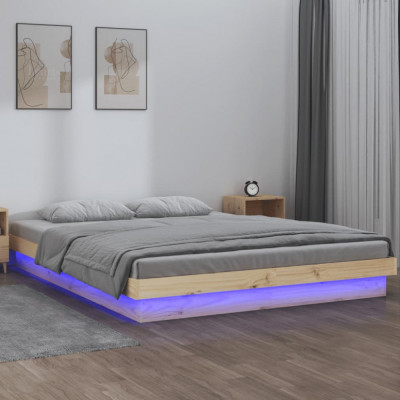 Cadru de pat dublu cu LED, 135x190 cm, lemn masiv dublu GartenMobel Dekor foto