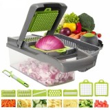 Razatoare Multifunctionala Legume 7 Cutite Inox Rohs, Julienne, Feliere, Tocare + Recipient, Protectie, Cos Scurgere