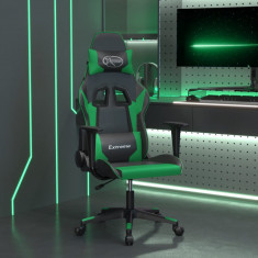 vidaXL Scaun de gaming de masaj, negru și verde, piele ecologică