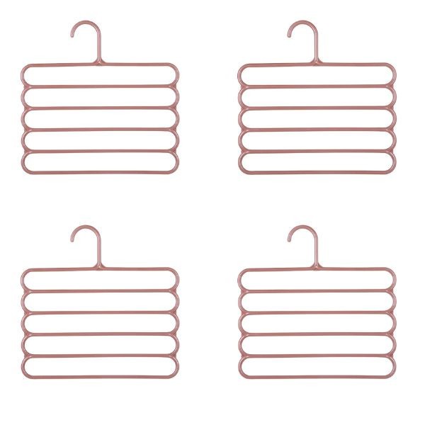 Set 4 umerase multifunctionale din plastic cu 5 pozitii pentru pantaloni, fuste, cravate, prosoape, care ajuta la economisirea spatiului, Anti-derapan