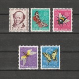 Fluturi Pro Juventute Sc. B232-236 (Scott) Elvetia 1954 M, Fauna, Nestampilat